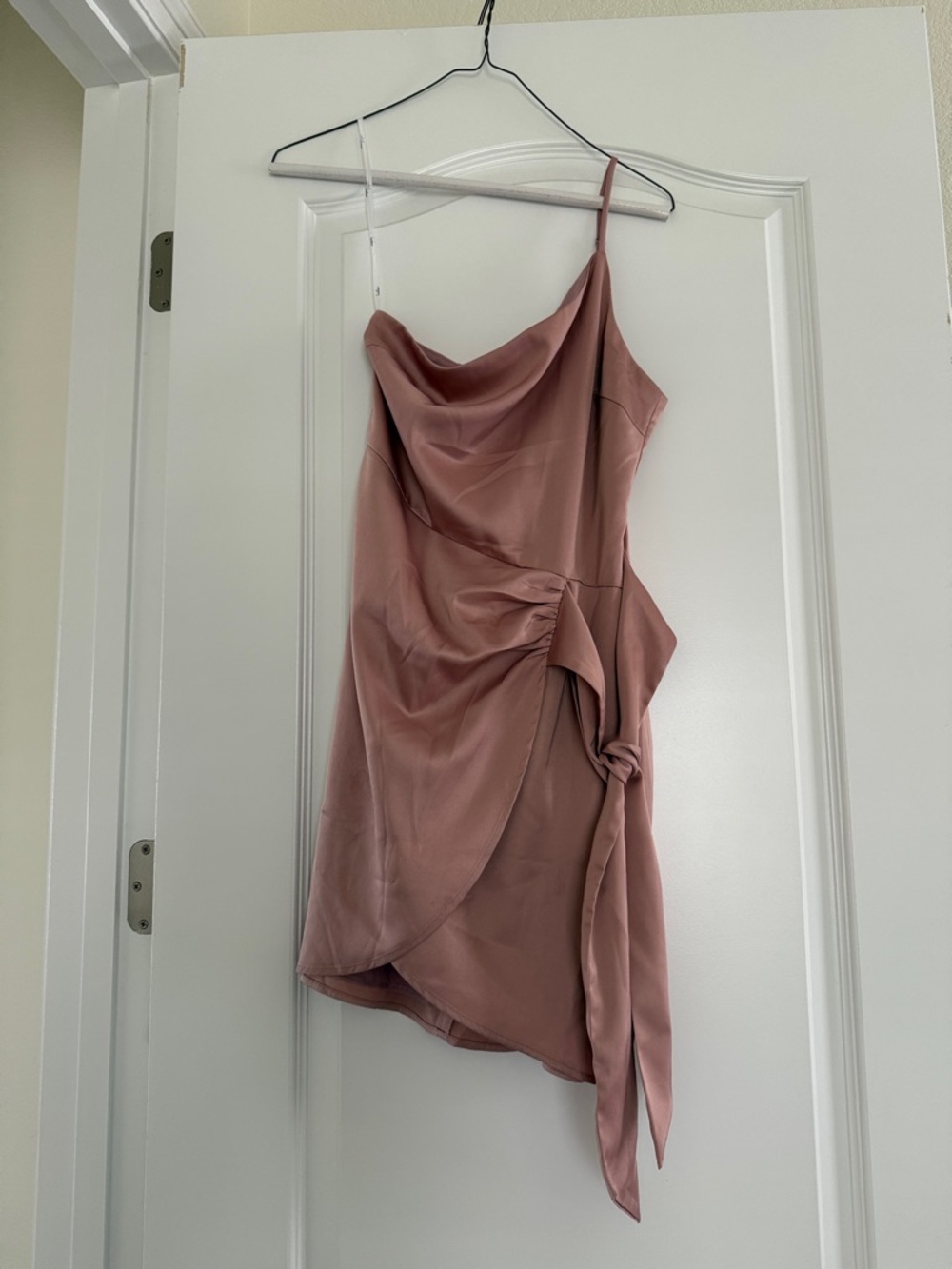 Lulu's Dusty Rose Satin Spaghetti Strap Tie-Waist Mini Dress Small